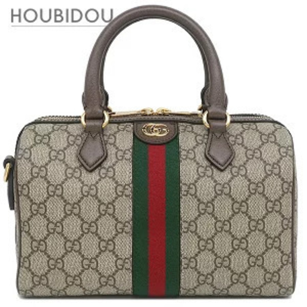 Gucci bag top handle GG Supreme leather Beige Cream x brown Sherry Web